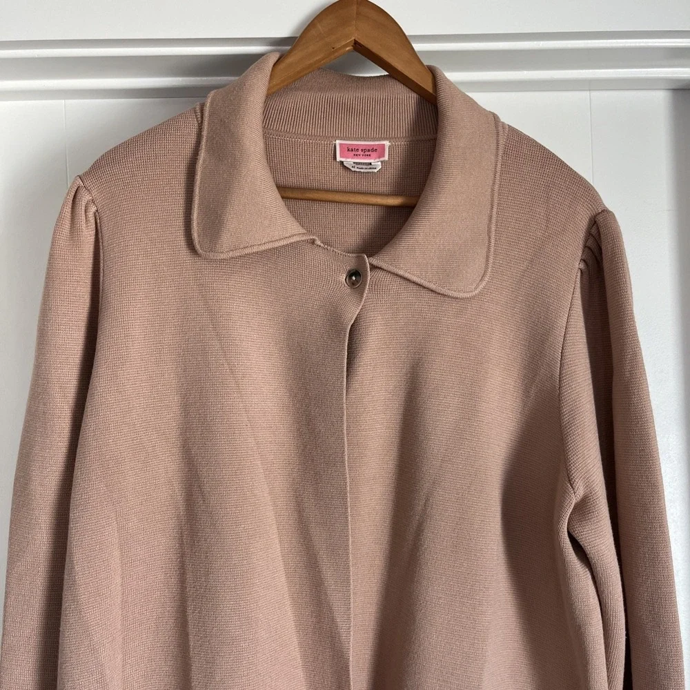 Kate Spade Long Knit Open Cardigan Blazer Sweater XL Ruffle Sleeve Classic Beige